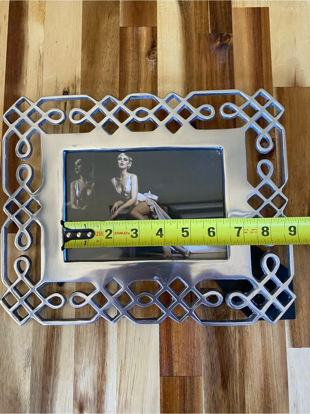 Zodax Silver Polished Metal Geometric Ornate 6.25x4.5 Photo Frame Freestanding